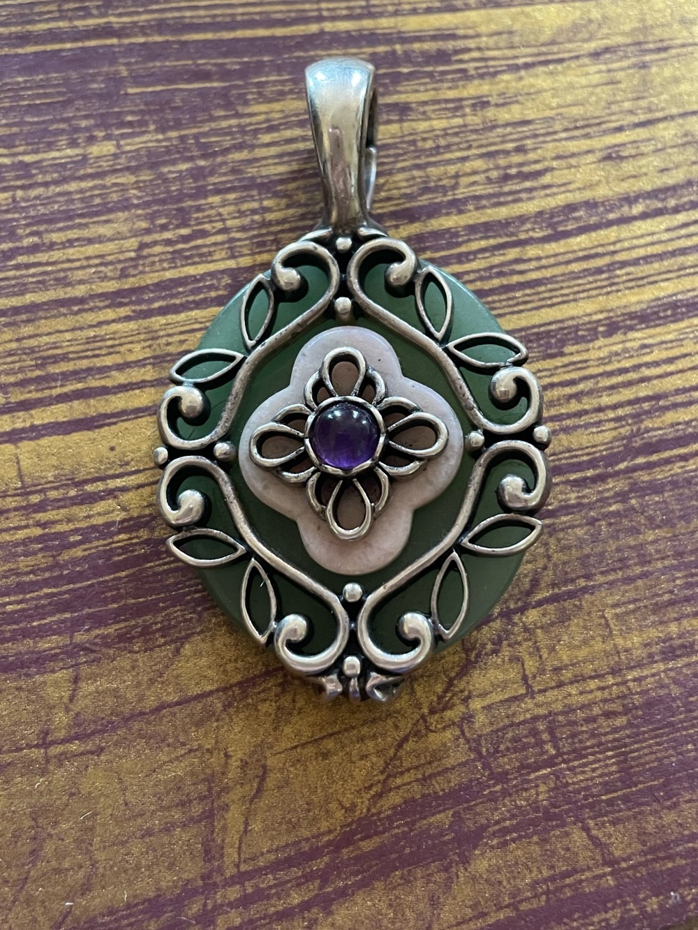 CAROLYN POLLACK Relios 925 Sterling Silver Green Aventurine Pendant Amythyst